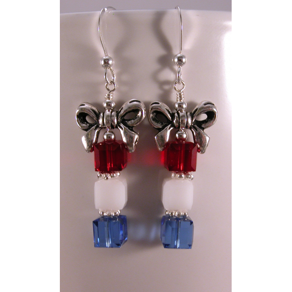 Handmade red white blue package earrings patriotic july4 sterling silver