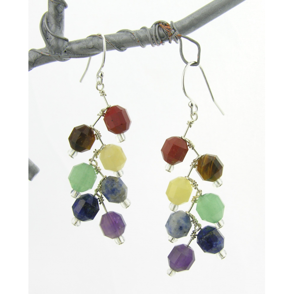 Rainbow Chakra Stairs ZigZag Mod multi gemstone sterling silver