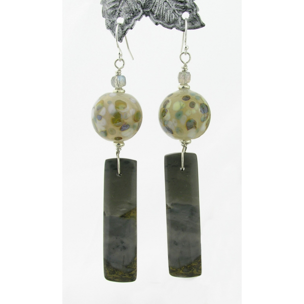 Handmade earrings with artisan lampwork, jasper, labradorite and sterling silver