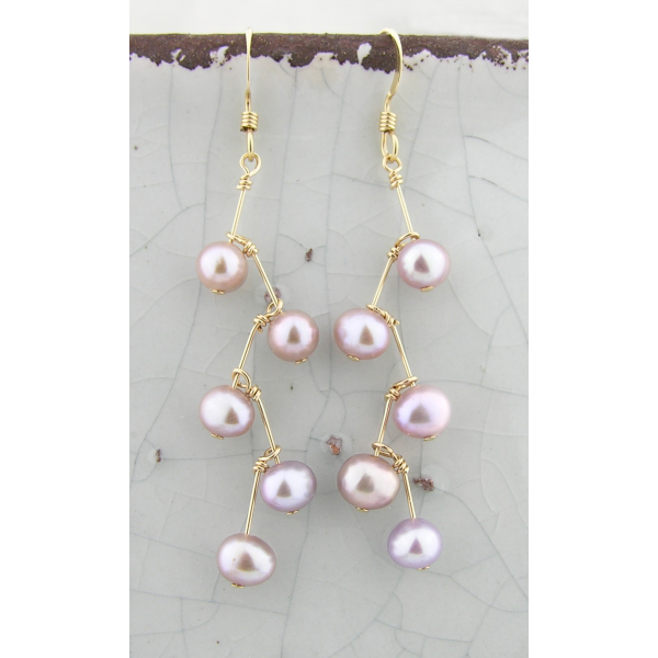 Lavendar Pearl Stairs Earrings sterling silver gold fill kinetic