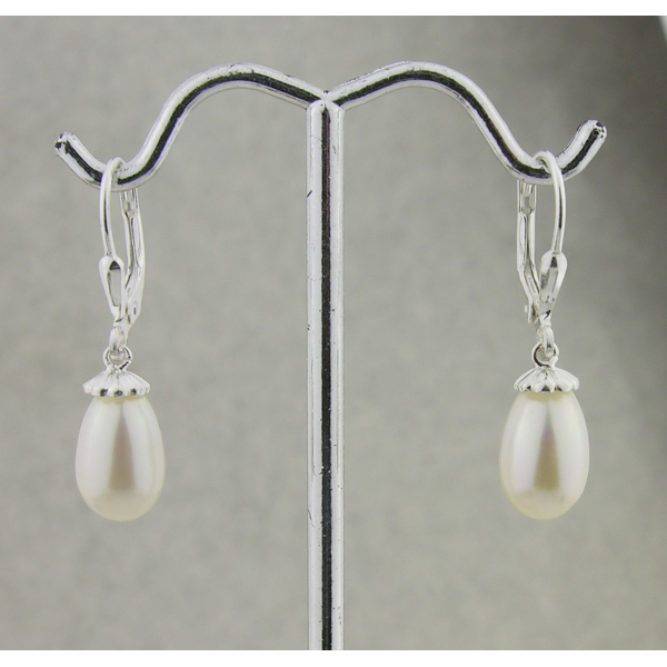 Artisan made sterling scallop capped earrings with AAA white freshwater pearls