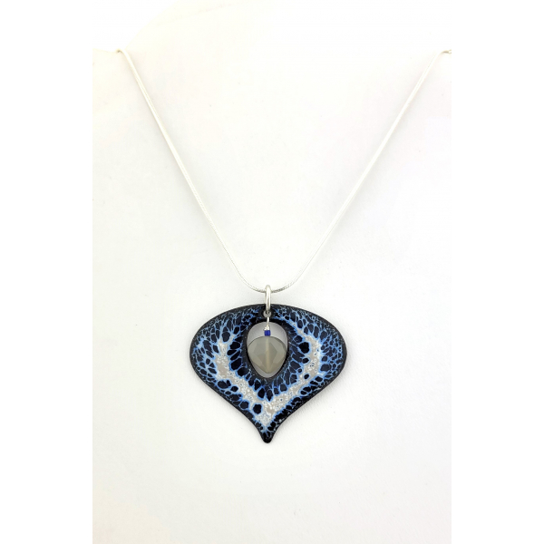 Artisan made blue white gray enamel on copper earrings moonstone lapis sterling