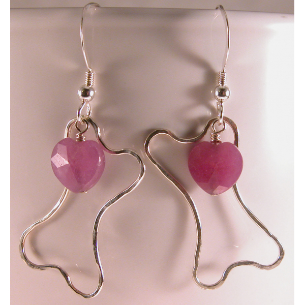 handmade, hammered,  forged dog bone earrings with your choice of heart ruby