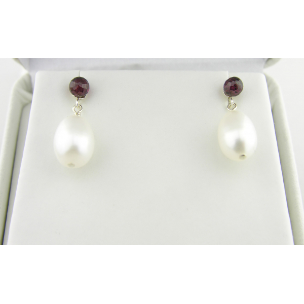 Handmade post earrings with AAA grade red garnet pearls sterling silver settings