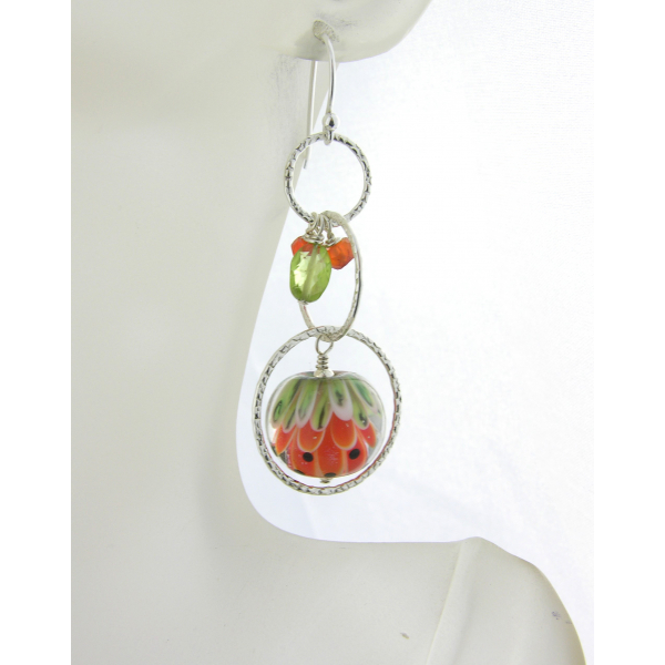 Orange Glow Earrings - handmade artisan lampwork sterling silver orange