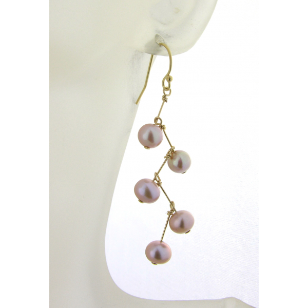 Pearl Stairway Earrings gold filled pink lilac freshwater pearl metallic kinetic