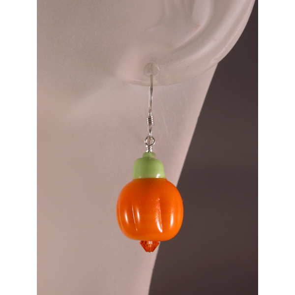 Handmade artisan halloween autumn earrings with orange pumpkins sterling silver