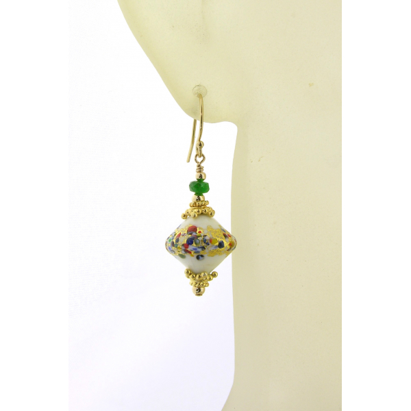 Handmade earrings with ivory klimt style venetian beads tsavorite gold fill