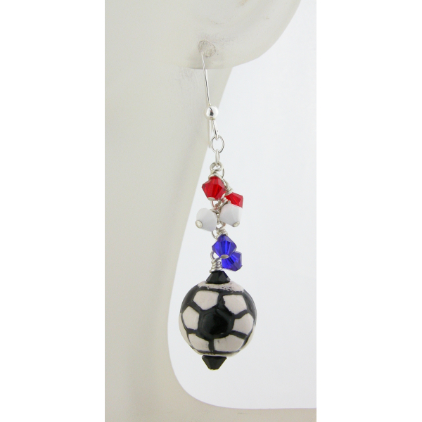 Handmade soccer earrings red white blue usa france futbal sterling