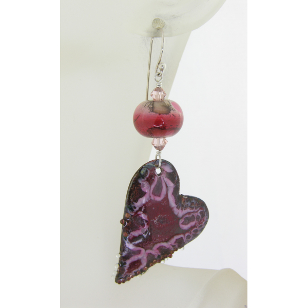 Red, pink, white crackle enamel on copper heart.