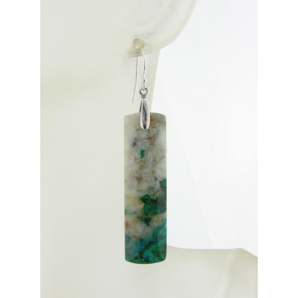 Handmade teal and white earrings with Peruvian chrysocolla drops and sterling si