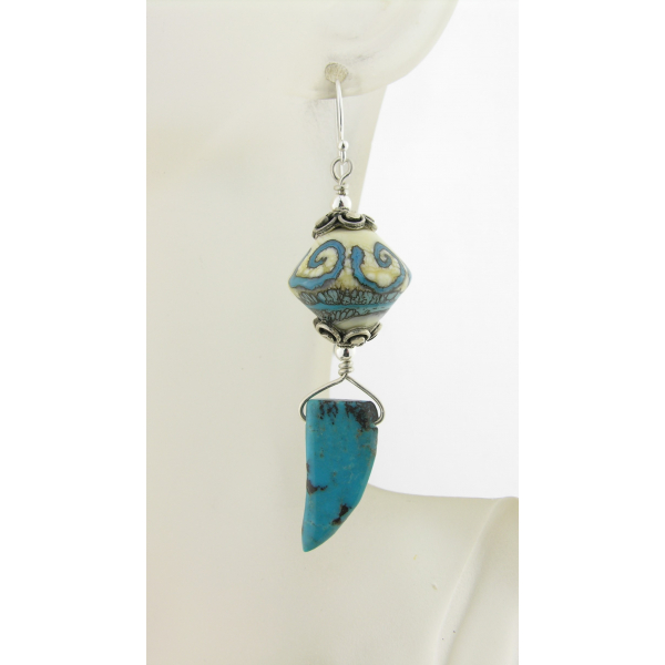 Artisan made sterling earrings with lampwork and sleeping beauty turquoise