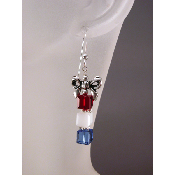 Handmade red white blue package earrings patriotic july4 sterling silver