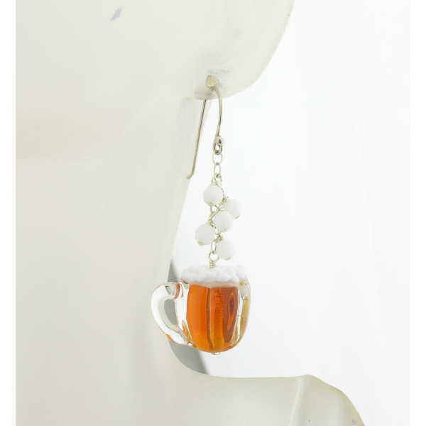 Beer and Bubbles Earrings - handmade artisan sterling silver dangle beer mug amb
