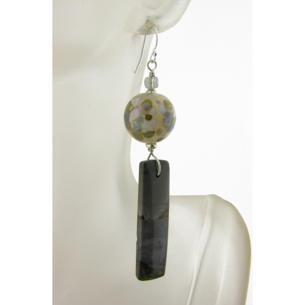 Handmade earrings with artisan lampwork, jasper, labradorite and sterling silver