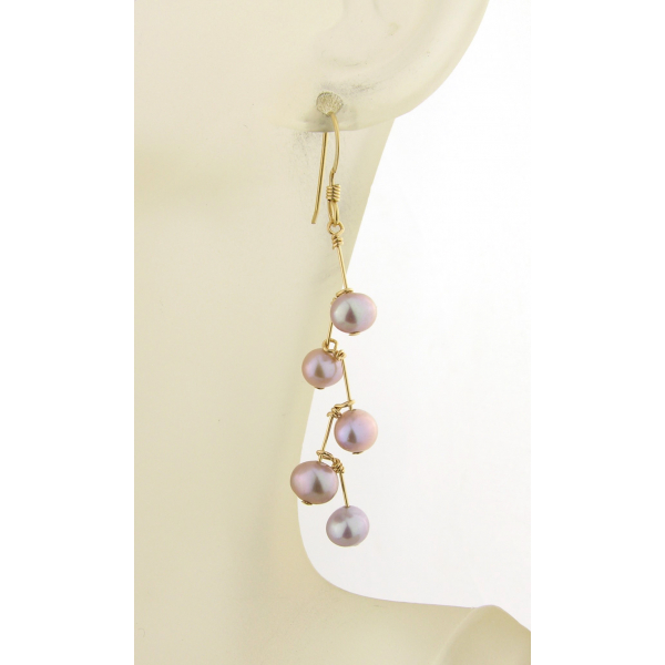 Lavendar Pearl Stairs Earrings sterling silver gold fill kinetic