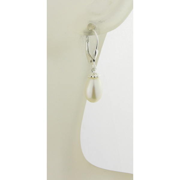 Artisan made sterling scallop capped earrings with AAA white freshwater pearls