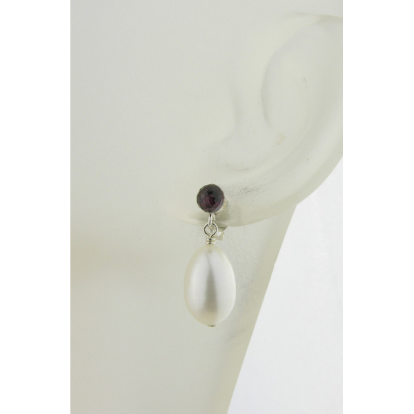 Handmade post earrings with AAA grade red garnet pearls sterling silver settings