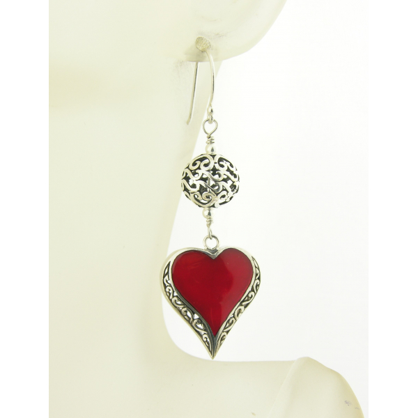 Scrolly Hearts Earrings - carnelian hearts set in sterling silver with sterling