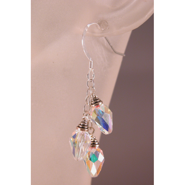 Crystal Holiday Lights Earrings - clear AB sparkle drop sterling artisan
