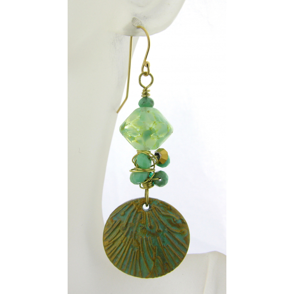 Handmade earrings aqua light green lampwork polymer chrysoprase gold filled
