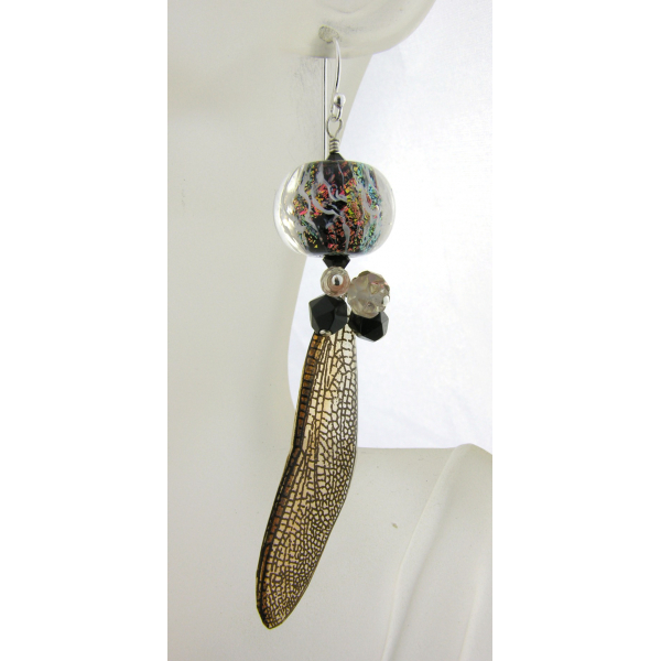 Handmade copper black white earrings lampwork sunstone onyx gemstone sterling