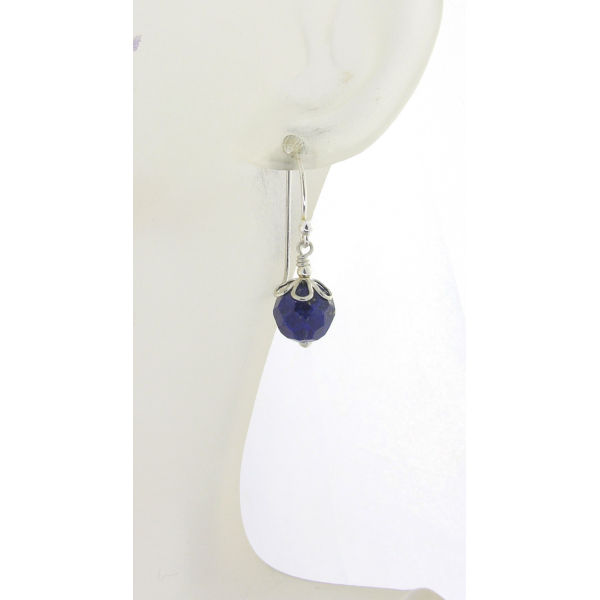 Artisan faceted blue lapis earrings sterling silver petals