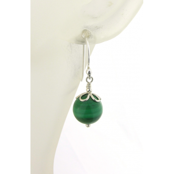 Artisan green malachite earrings sterling silver petals st. patricks day