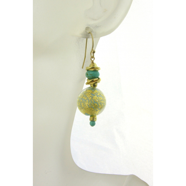 Handmade earrings with turquoise gold venetian beads turquoise gold fill vermeil