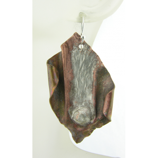 Artisan made organic melted sterling on fold formed comet copper earrings