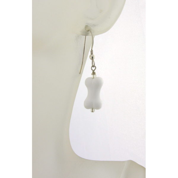 Artisan made white glass bone earrings with sterling silver