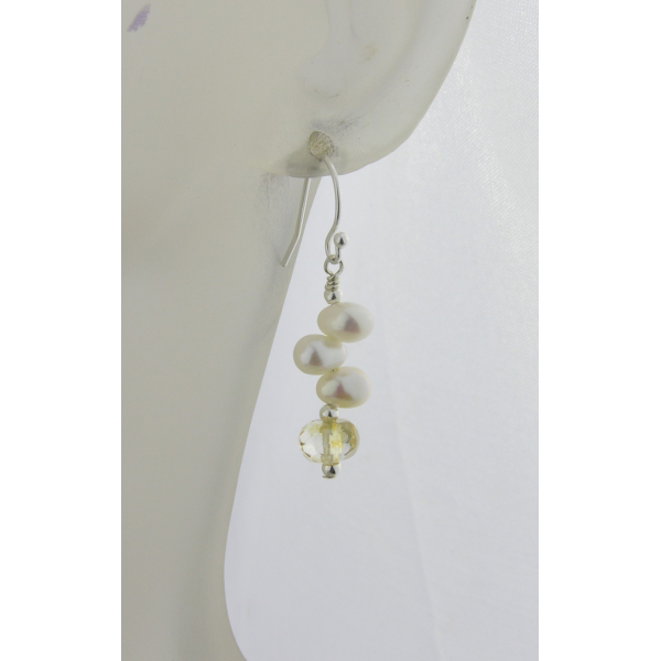 Pretty Yellow Pastels Earrings - Freshwater pearl citrine sterling silver stack