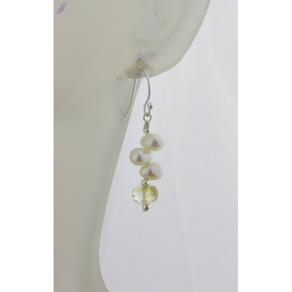 Pretty Yellow Pastels Earrings - Freshwater pearl citrine sterling silver stack