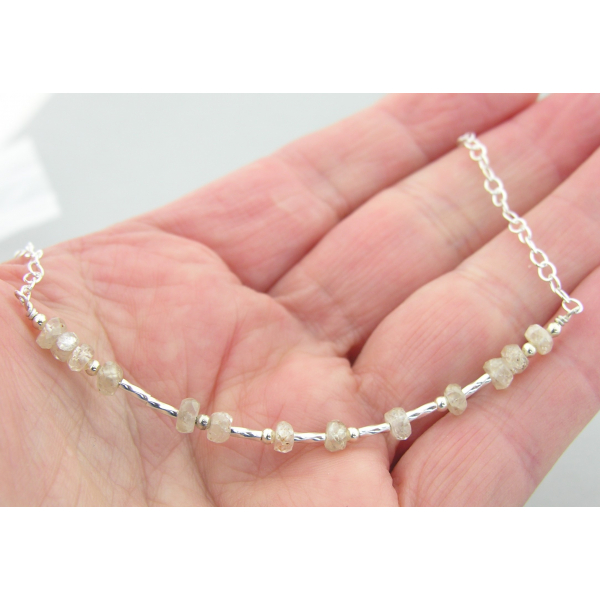 Artisan made sterling silver SPARKLE morse code necklace with champagne zircon