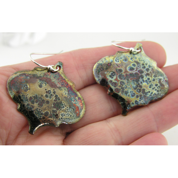 Artisan made raku copper ornament earrings