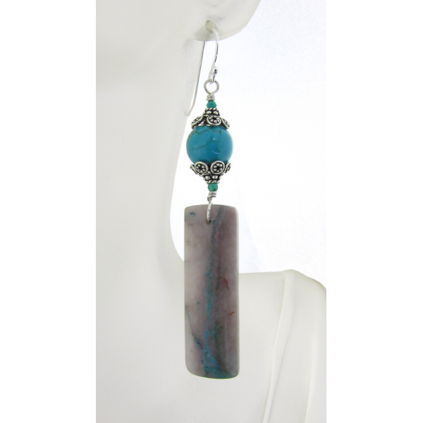 Handmade earrings with chrysocolla in quartz turquoise sterling