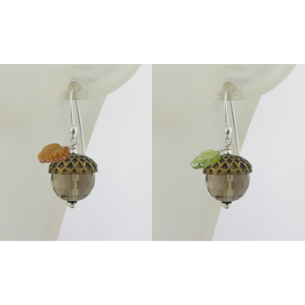 Handmade earrings with faceted smoky quartz acorn sterling silver fall autumn