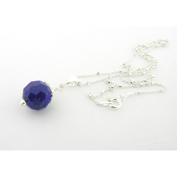 Artisan faceted blue lapis layer necklace sterling silver petals