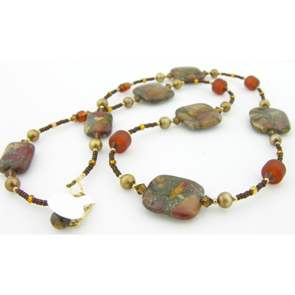 Handmade necklace/earrings topaz artisan lampwork red creek jasper gold fill