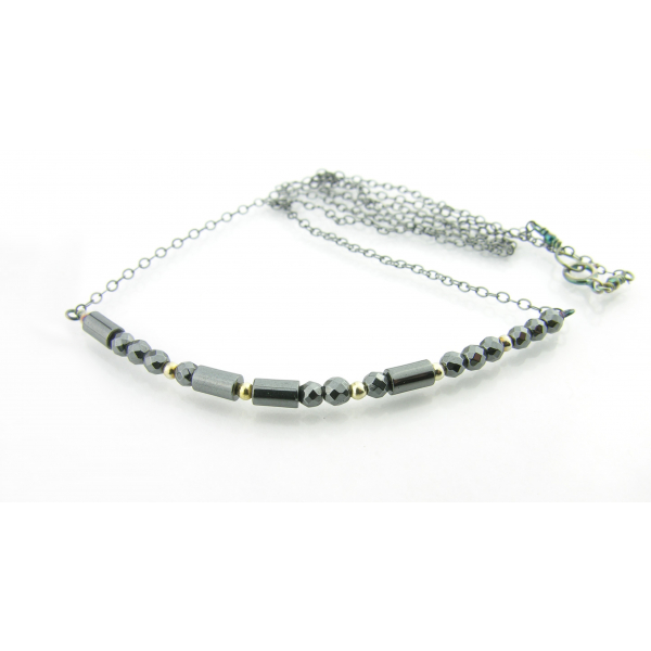 Artisan made sterling silver BADASS morse code necklace with hematite