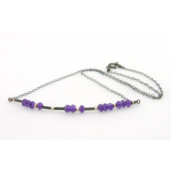 Artisan made sterling silver BADASS morse code necklace with amethyst