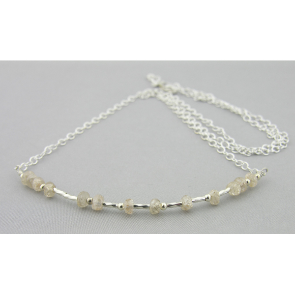 Artisan made sterling silver SPARKLE morse code necklace with champagne zircon