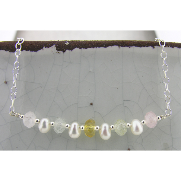 Artisan made sterling necklace morganite aquamarine citrine freshwater pearls