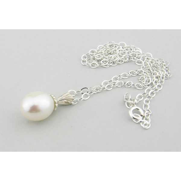 Artisan made sterling scalloped pendant & AA+ 10mm white freshwater pearl