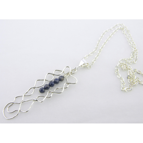 Artisan made argentium sterling mesh pendant necklac with blue sapphires