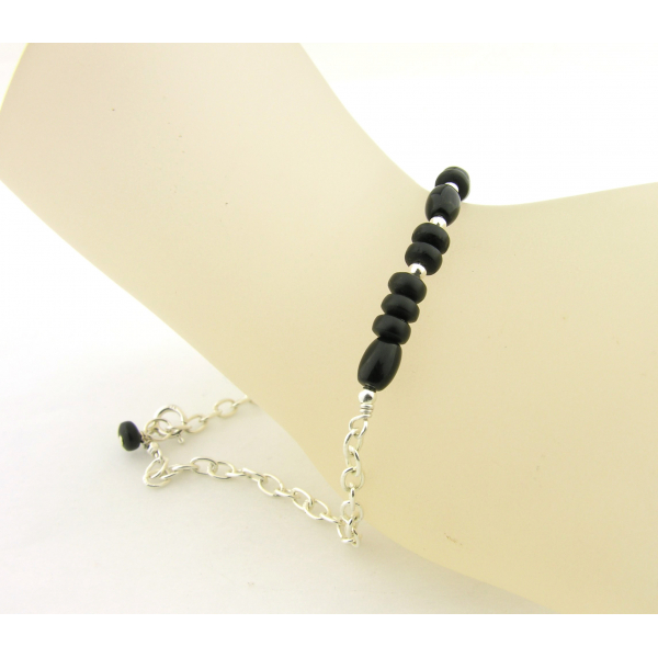 Handmade black onyx and sterling silver morse code bracelet bite me