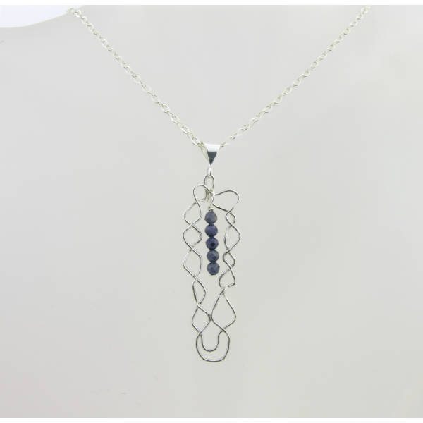 Artisan made argentium sterling mesh pendant necklac with blue sapphires