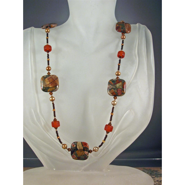 Handmade necklace/earrings topaz artisan lampwork red creek jasper gold fill