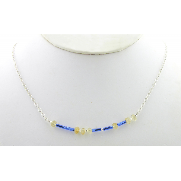 Artisan made sterling silver PEACE morse code necklace with citrine