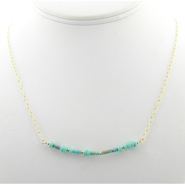 Artisan made gold fill laugh morse code necklace with turquoise